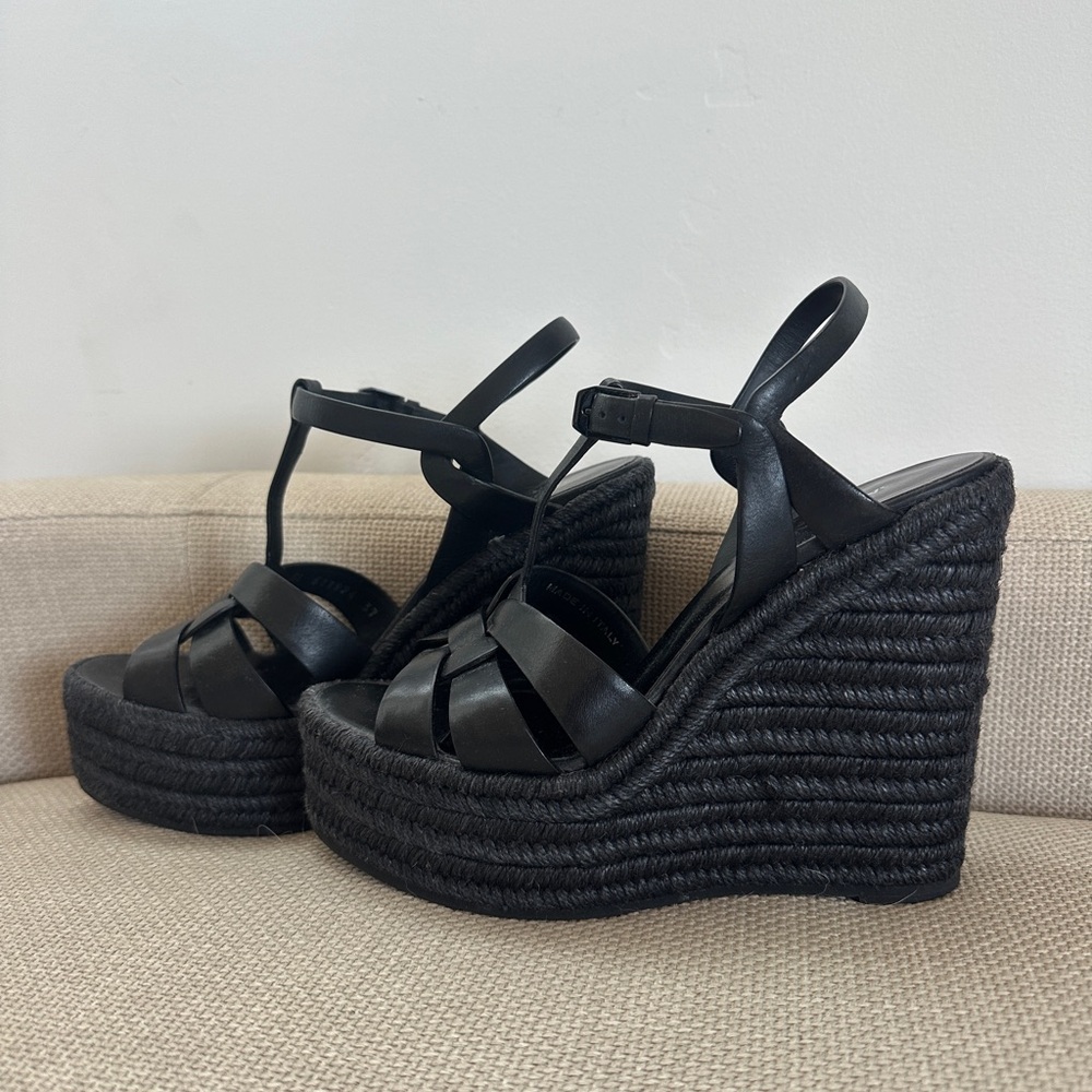 Saint Laurent Black Wedge Heels - Picture 13 of 14